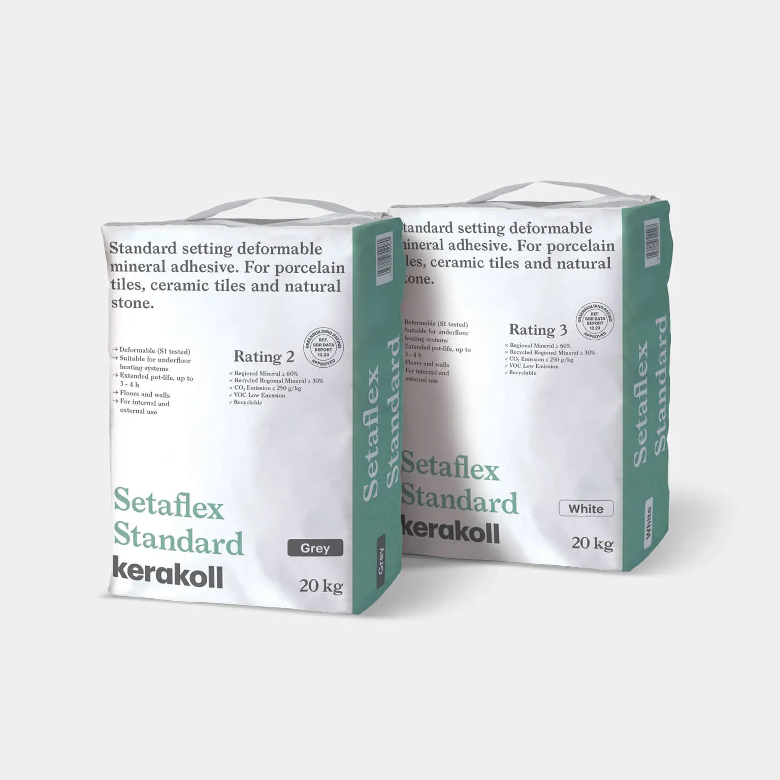 Kerakoll SetaFlex standard white and grey S1 tile adheasive at themasticshop.co.uk